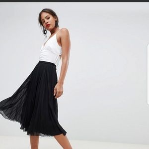 Black pleated midi skirt